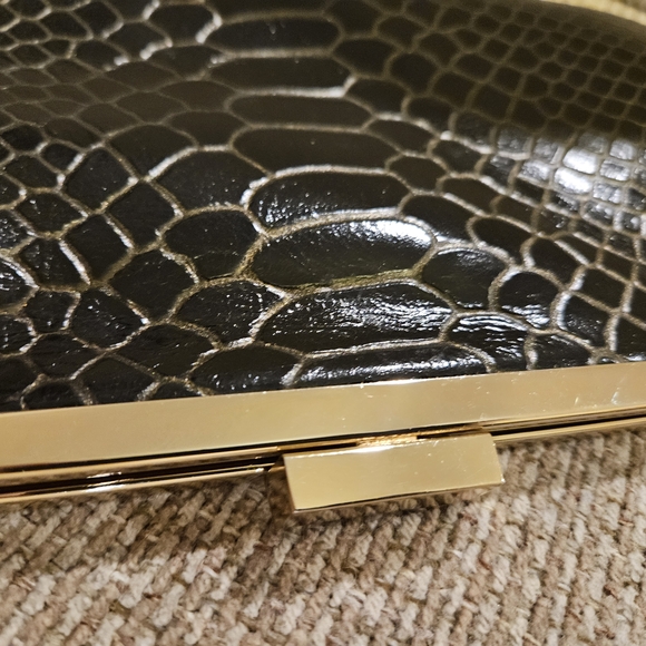 HOBO Metallic Black Snakeskin Clutch